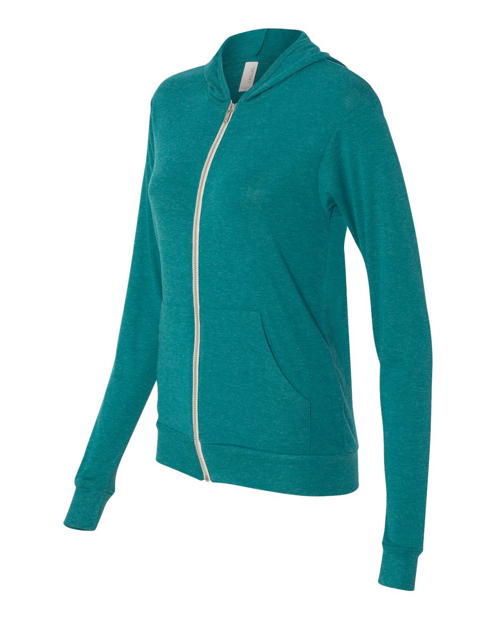 BELLA + CANVAS Unisex Triblend Lightweight Full-Zip Hooded Long Sleeve Tee - 3939 Teal Triblend