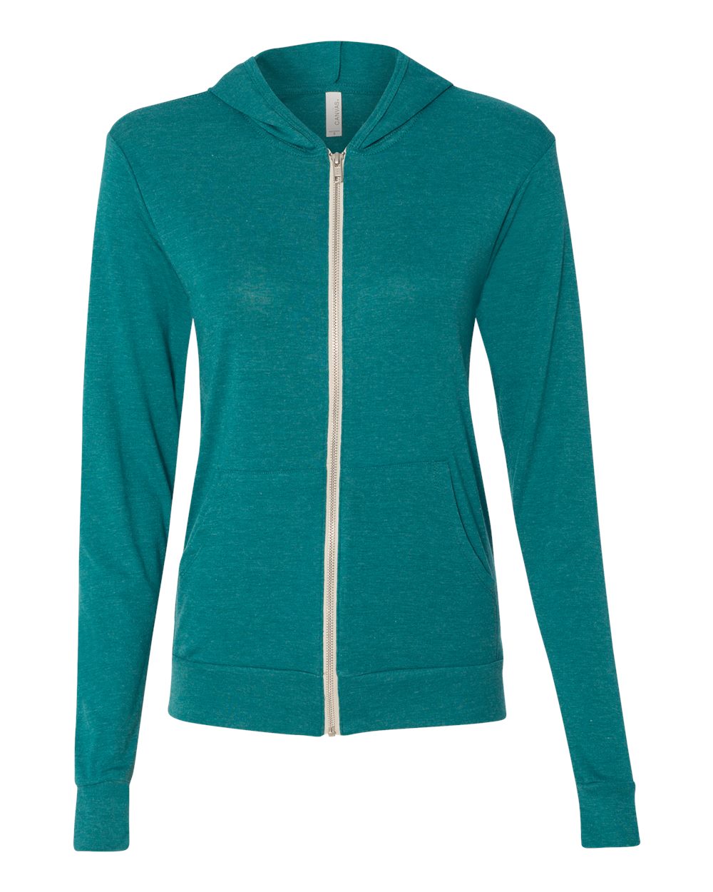 BELLA + CANVAS Unisex Triblend Lightweight Full-Zip Hooded Long Sleeve Tee - 3939 Teal Triblend