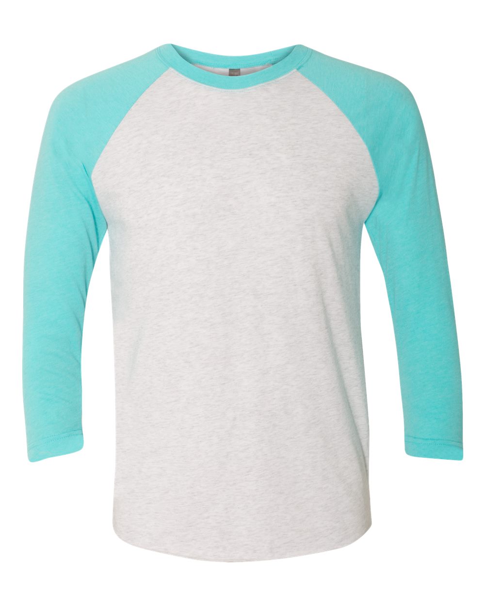 Next Level Unisex Triblend Three-Quarter Raglan Tee - 6051 Tahiti Blue Sleeves- Heather White Body