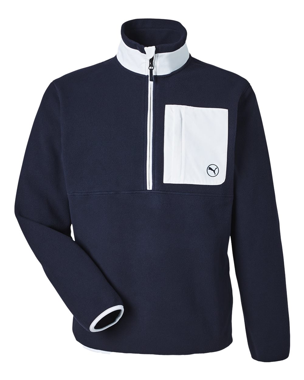 Puma Golf Men's Fleece Quarter-Zip Pullover - 628407 Deep Navy- White Glow