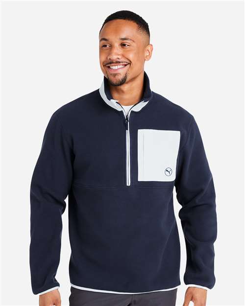 Puma Golf Men's Fleece Quarter-Zip Pullover - 628407 Deep Navy- White Glow