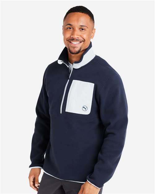 Puma Golf Men's Fleece Quarter-Zip Pullover - 628407 Deep Navy- White Glow