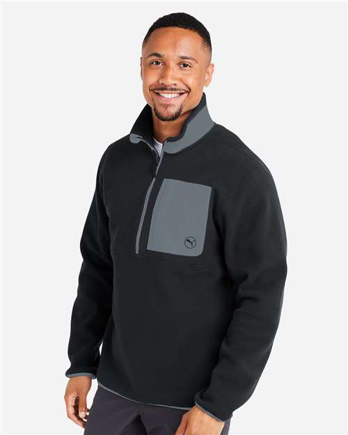 Puma Golf Men's Fleece Quarter-Zip Pullover - 628407 Puma Black- Slate Sky