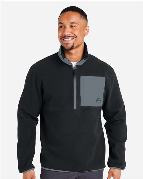 Puma Golf Men's Fleece Quarter-Zip Pullover - 628407 Puma Black- Slate Sky