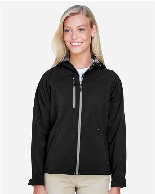 North End Women's Prospect Two-Layer Fleece Bonded Soft Shell Hooded Jacket - 78166 Black