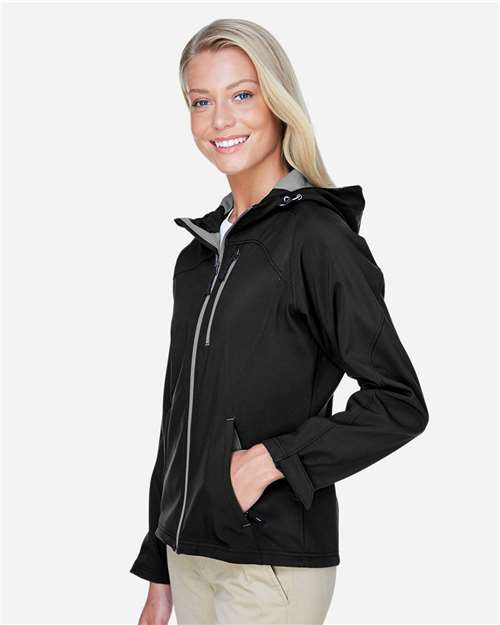 North End Women's Prospect Two-Layer Fleece Bonded Soft Shell Hooded Jacket - 78166 Black