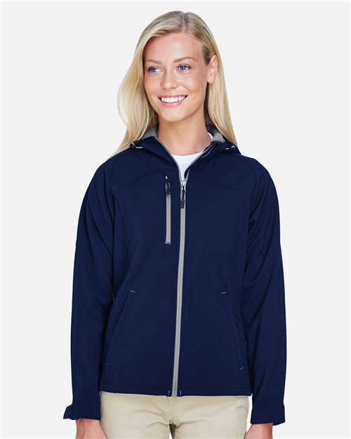 North End Women's Prospect Two-Layer Fleece Bonded Soft Shell Hooded Jacket - 78166 Classic Navy