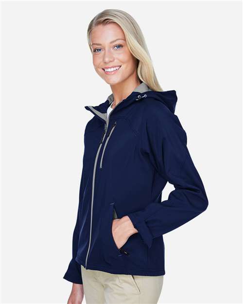 North End Women's Prospect Two-Layer Fleece Bonded Soft Shell Hooded Jacket - 78166 Classic Navy