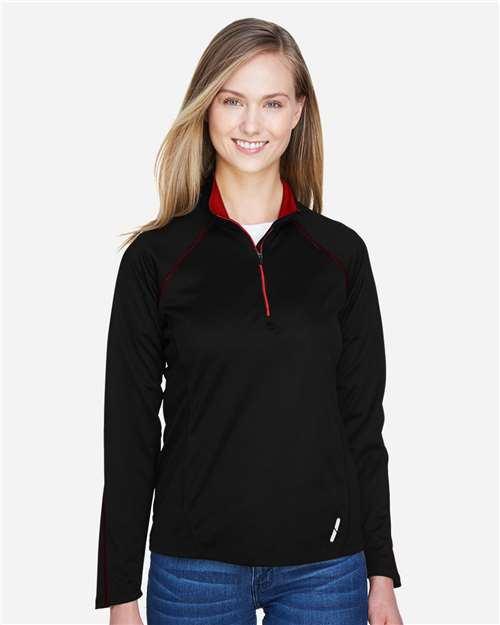 North End Women's Radar Performance Quarter-Zip Pullover - 78187 Black- Classic Red