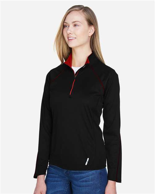 North End Women's Radar Performance Quarter-Zip Pullover - 78187 Black- Classic Red