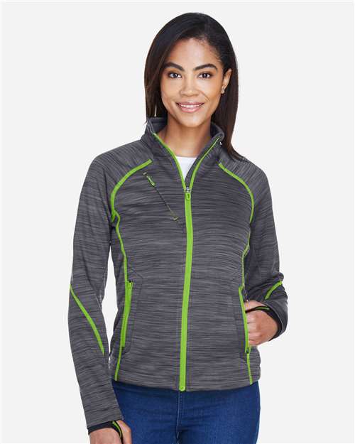 North End Women's Flux Mélange Bonded Fleece Jacket - 78697 Carbon- Acid Green