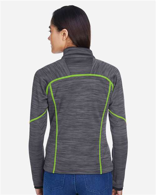 North End Women's Flux Mélange Bonded Fleece Jacket - 78697 Carbon- Acid Green