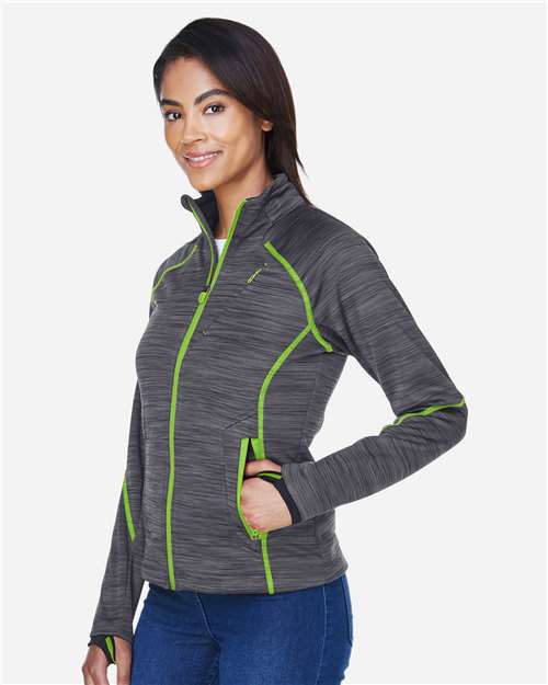 North End Women's Flux Mélange Bonded Fleece Jacket - 78697 Carbon- Acid Green