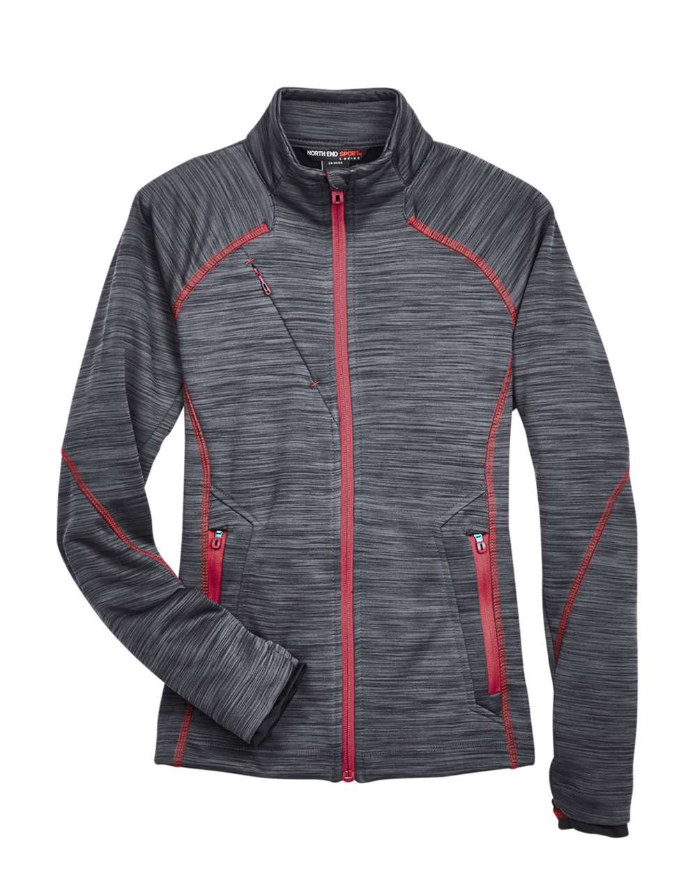North End Women's Flux Mélange Bonded Fleece Jacket - 78697 Carbon- Olympic Red