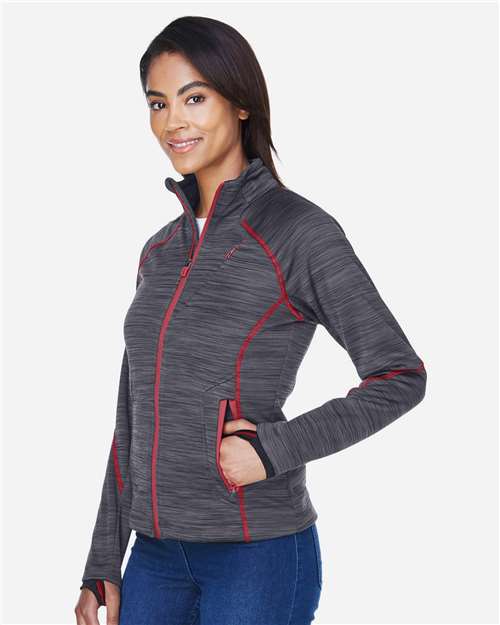 North End Women's Flux Mélange Bonded Fleece Jacket - 78697 Carbon- Olympic Red