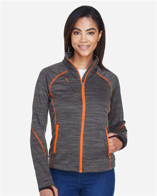 North End Women's Flux Mélange Bonded Fleece Jacket - 78697 Carbon- Orange Soda