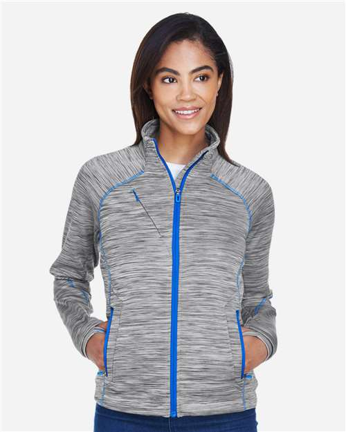 North End Women's Flux Mélange Bonded Fleece Jacket - 78697 Platinum- Olympic Blue