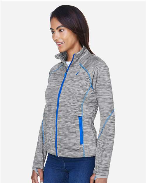 North End Women's Flux Mélange Bonded Fleece Jacket - 78697 Platinum- Olympic Blue