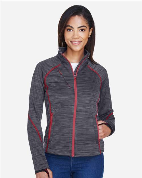 North End Women's Flux Mélange Bonded Fleece Jacket - 78697 Carbon- Olympic Red