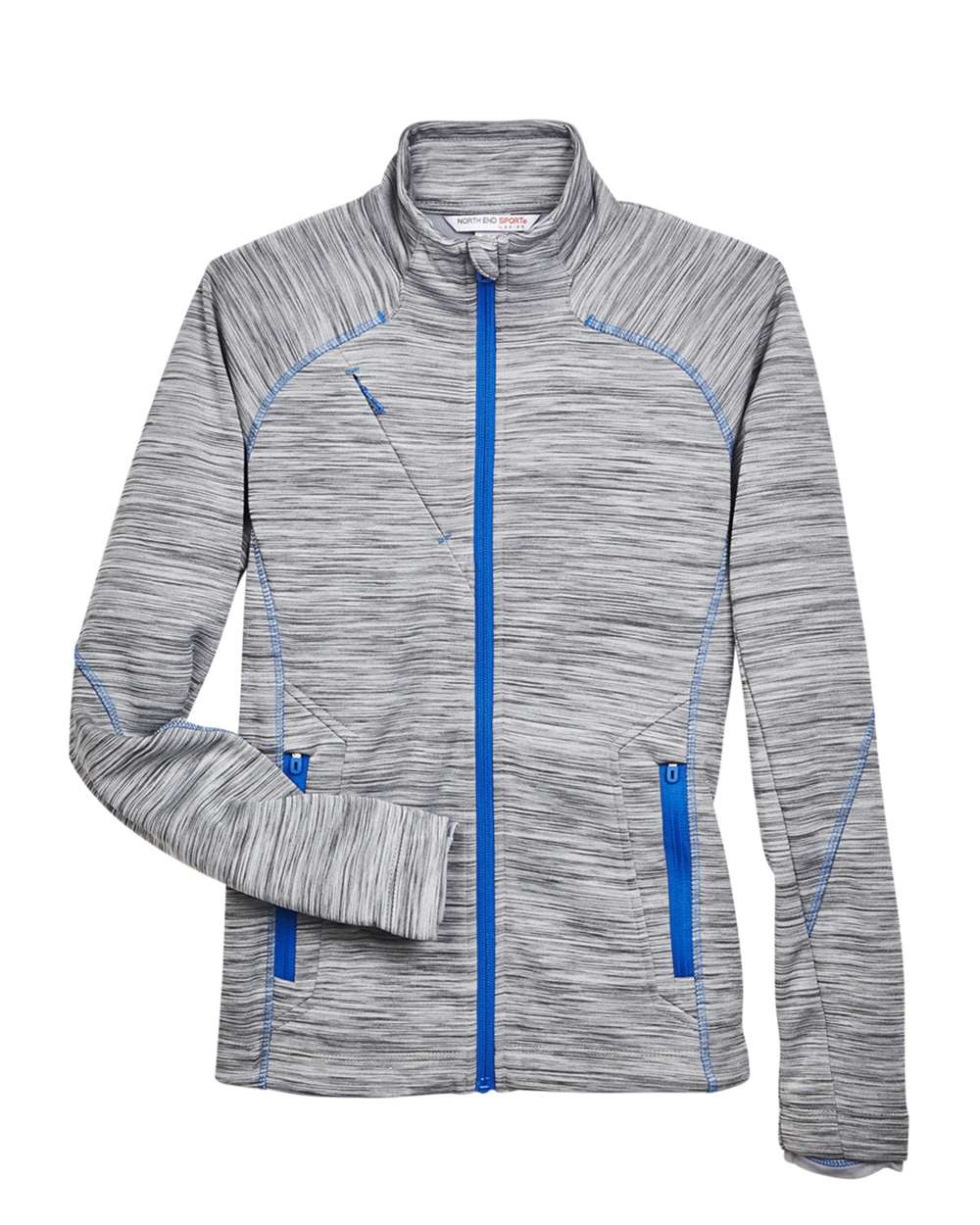 North End Women's Flux Mélange Bonded Fleece Jacket - 78697 Platinum- Olympic Blue
