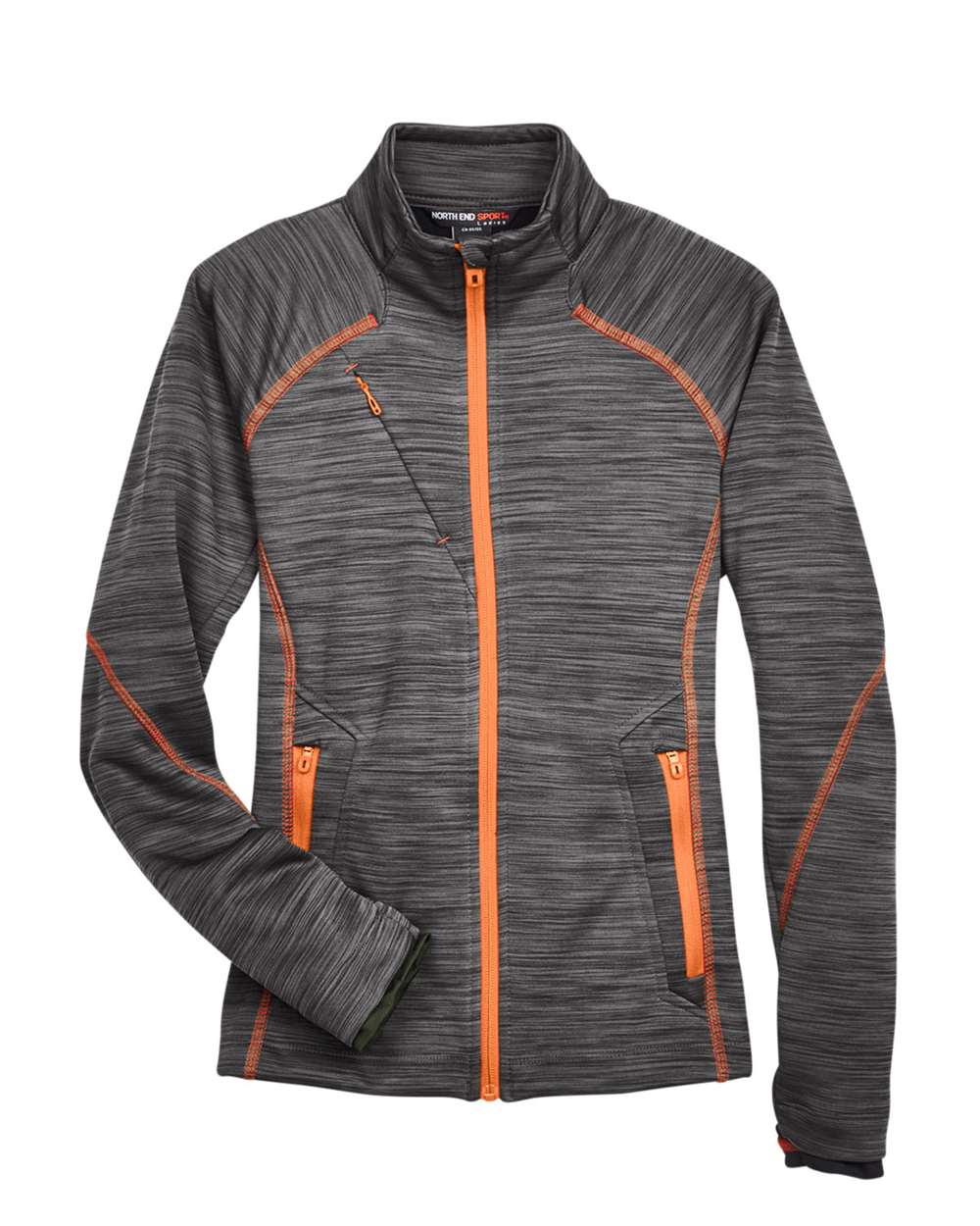 North End Women's Flux Mélange Bonded Fleece Jacket - 78697 Carbon- Orange Soda