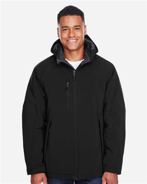 North End Men's Glacier Insulated Three-Layer Fleece Soft Shell Hood Jacket with Detachable Hood - 88159 Black