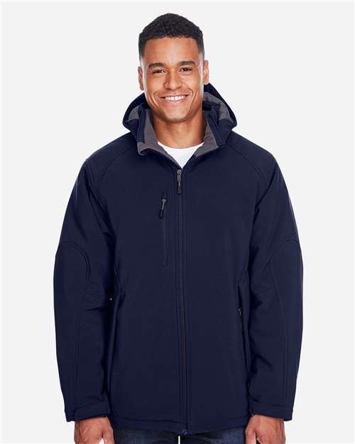 North End Men's Glacier Insulated Three-Layer Fleece Soft Shell Hood Jacket with Detachable Hood - 88159 Classic Navy