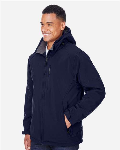 North End Men's Glacier Insulated Three-Layer Fleece Soft Shell Hood Jacket with Detachable Hood - 88159 Classic Navy