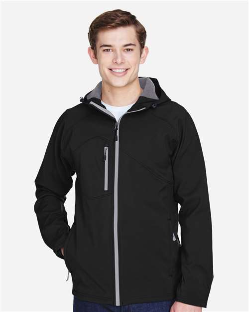 North End Men's Prospect Two-Layer Fleece Bonded Soft Shell Hooded Jacket - 88166 Black