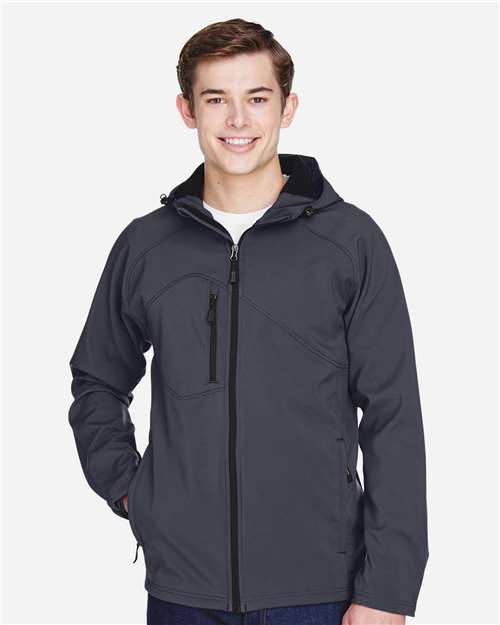 North End Men's Prospect Two-Layer Fleece Bonded Soft Shell Hooded Jacket - 88166 Fossil Grey