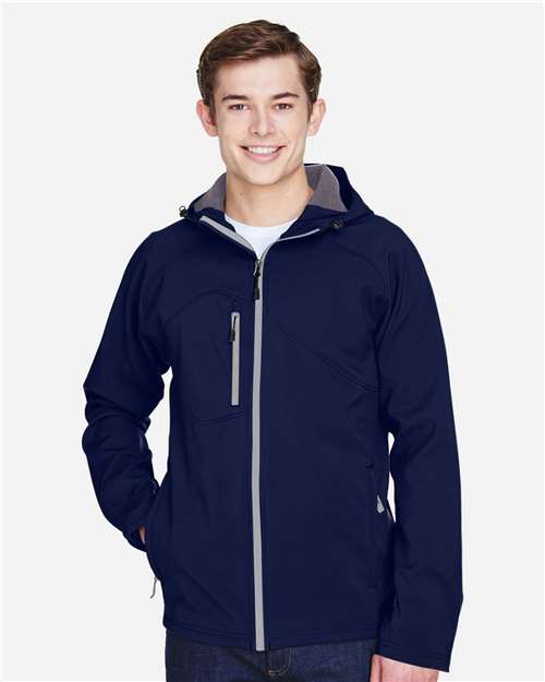 North End Men's Prospect Two-Layer Fleece Bonded Soft Shell Hooded Jacket - 88166 Classic Navy