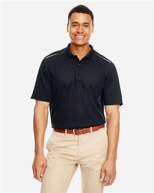 Core365 Men's Radiant Performance Piqué Polo with Reflective Piping - 88181R Black