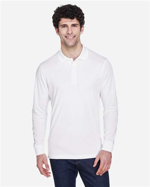 Core365 Men's Pinnacle Performance Long Sleeve Piqué Polo - 88192 White