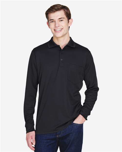 Core365 Men's Pinnacle Performance Long Sleeve Piqué Polo with Pocket - 88192P Black