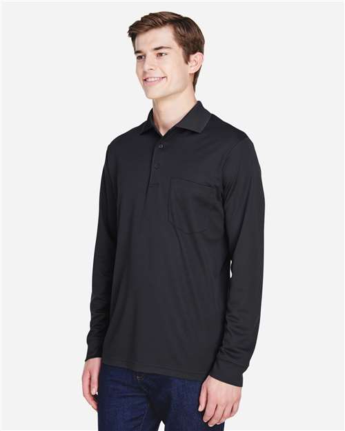 Core365 Men's Pinnacle Performance Long Sleeve Piqué Polo with Pocket - 88192P Black
