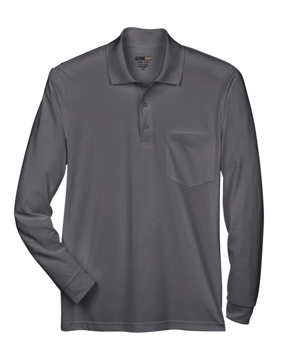 Core365 Men's Pinnacle Performance Long Sleeve Piqué Polo with Pocket - 88192P Carbon