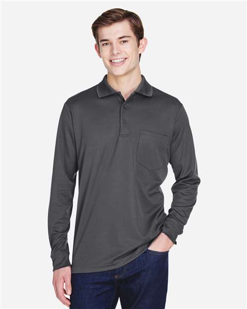 Core365 Men's Pinnacle Performance Long Sleeve Piqué Polo with Pocket - 88192P Carbon