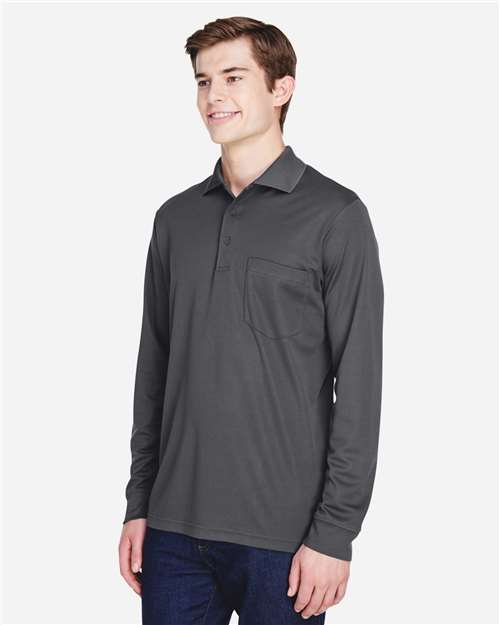 Core365 Men's Pinnacle Performance Long Sleeve Piqué Polo with Pocket - 88192P Carbon
