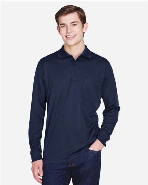 Core365 Men's Pinnacle Performance Long Sleeve Piqué Polo with Pocket - 88192P Classic Navy