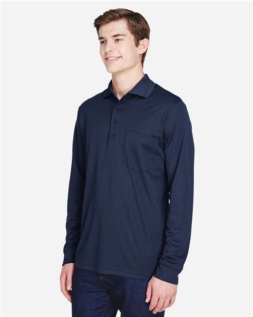 Core365 Men's Pinnacle Performance Long Sleeve Piqué Polo with Pocket - 88192P Classic Navy