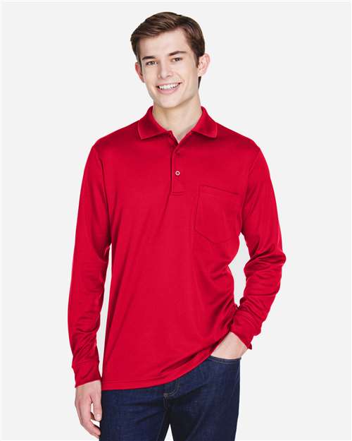 Core365 Men's Pinnacle Performance Long Sleeve Piqué Polo with Pocket - 88192P Classic Red