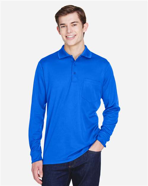 Core365 Men's Pinnacle Performance Long Sleeve Piqué Polo with Pocket - 88192P True Royal