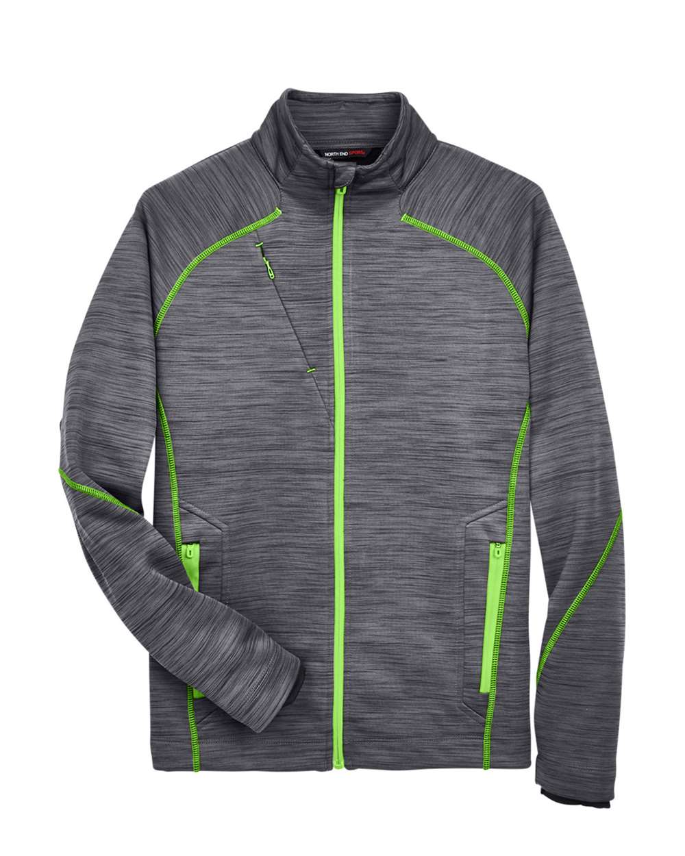 North End Men's Flux Mélange Bonded Fleece Jacket - 88697 Carbon- Acid Green