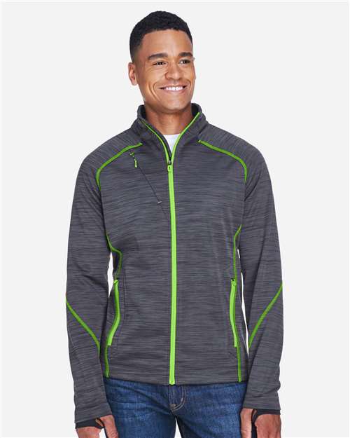 North End Men's Flux Mélange Bonded Fleece Jacket - 88697 Carbon- Acid Green