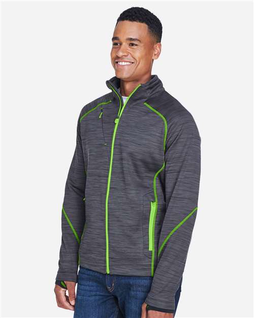 North End Men's Flux Mélange Bonded Fleece Jacket - 88697 Carbon- Acid Green