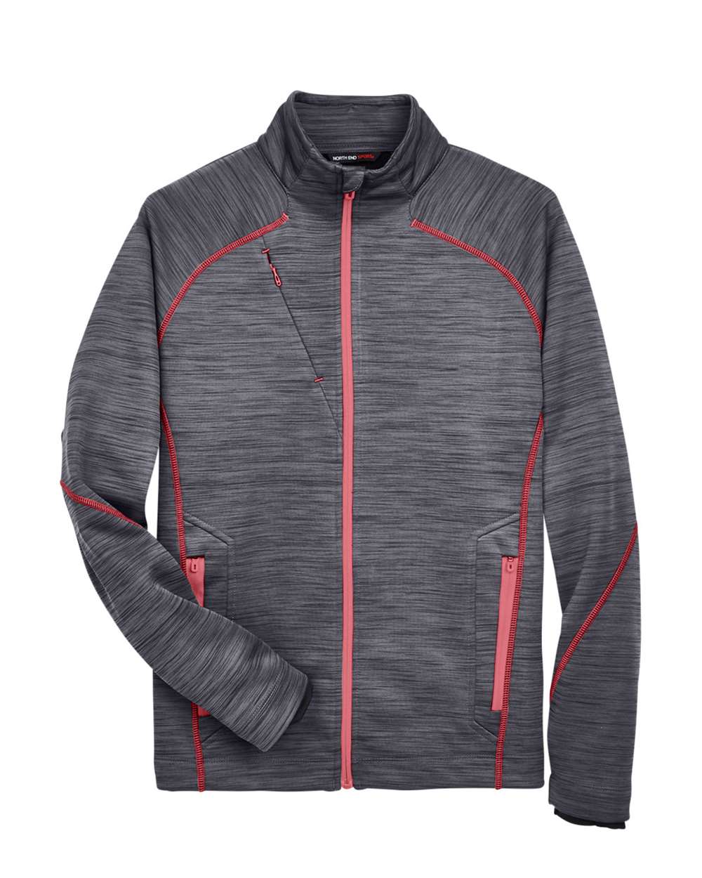 North End Men's Flux Mélange Bonded Fleece Jacket - 88697 Carbon- Olympic Red