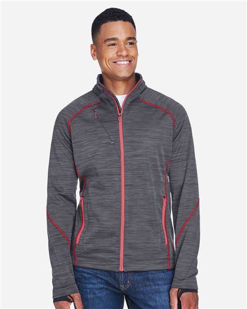 North End Men's Flux Mélange Bonded Fleece Jacket - 88697 Carbon- Olympic Red