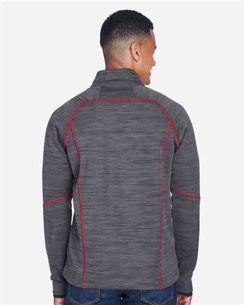 North End Men's Flux Mélange Bonded Fleece Jacket - 88697 Carbon- Olympic Red