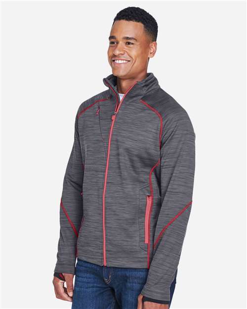 North End Men's Flux Mélange Bonded Fleece Jacket - 88697 Carbon- Olympic Red