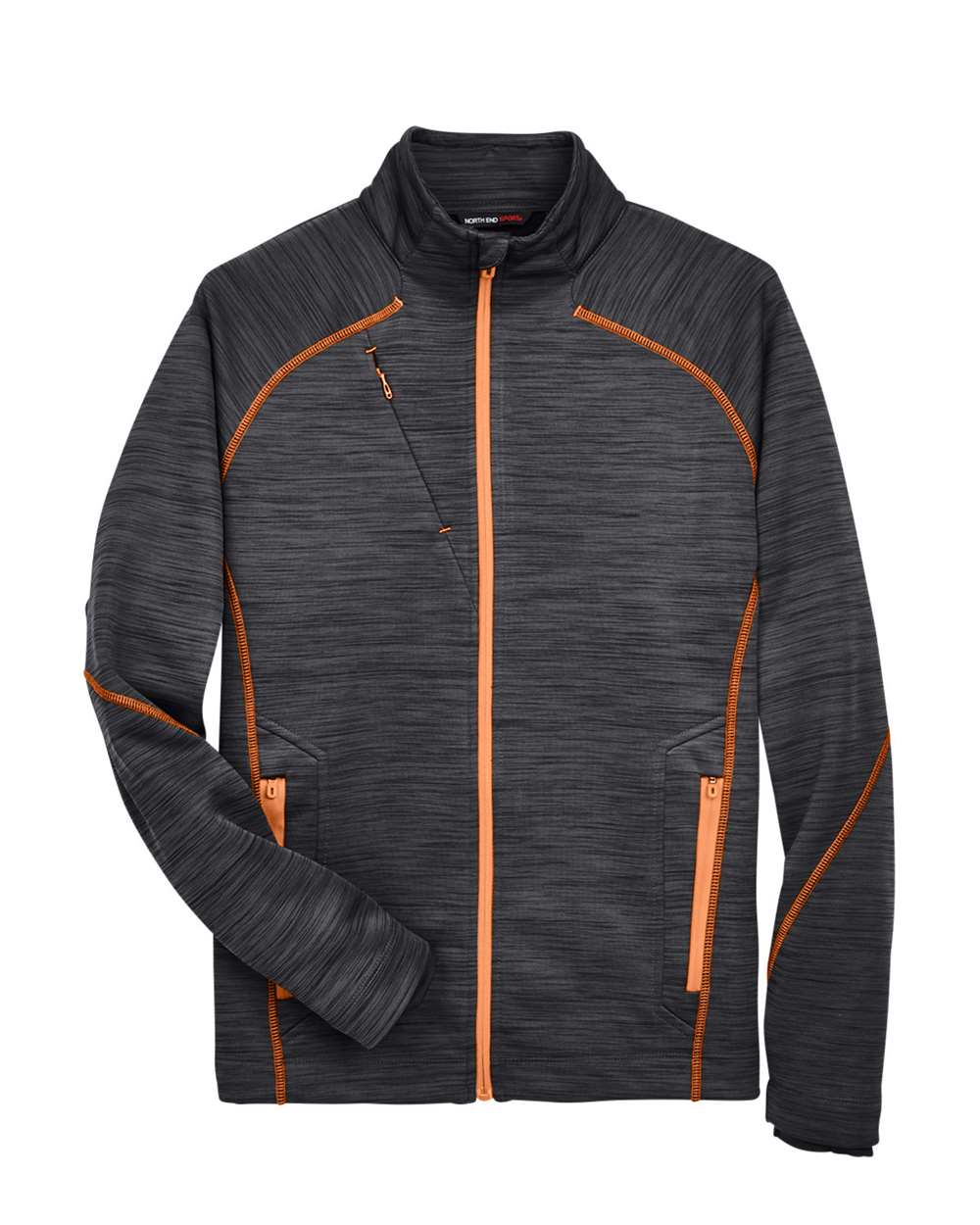 North End Men's Flux Mélange Bonded Fleece Jacket - 88697 Carbon- Orange Soda